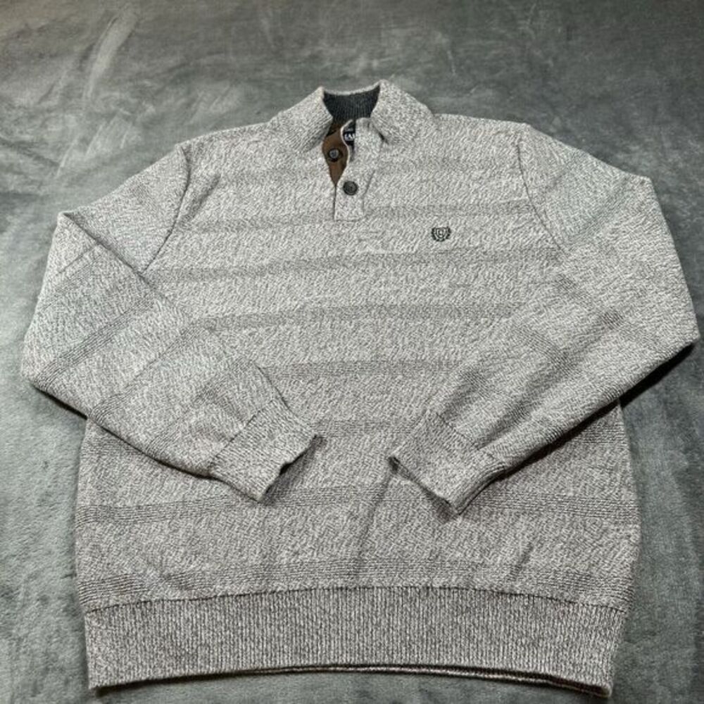 Chaps Sweater Mens Large Gray Striped Pullover Sweatshirt Cardigan Outdoor Work‎